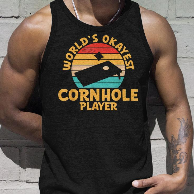 World Okayest Cornhole Player Funny Cornhole Unisex Tank Top Gifts for Him