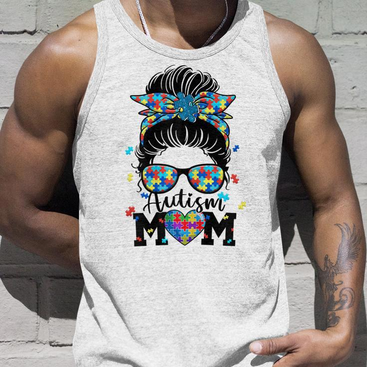 Womens Autism Mom Life Messy Bun Sunglasses Bandana Mother’S Day Tank Top Gifts for Him
