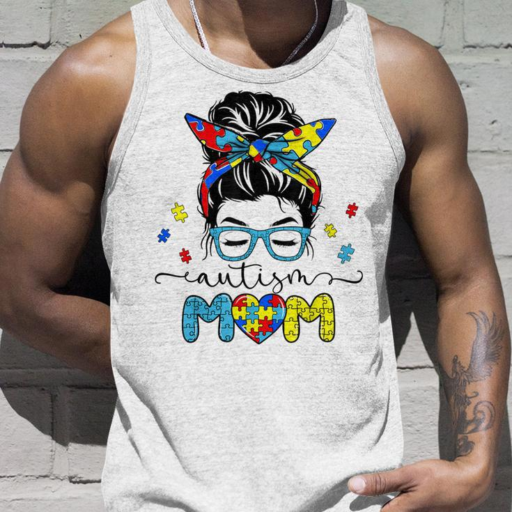 Autism Mom Messy Bun Sunglasses Bandana Autism Awareness Unisex Tank Top Gifts for Him