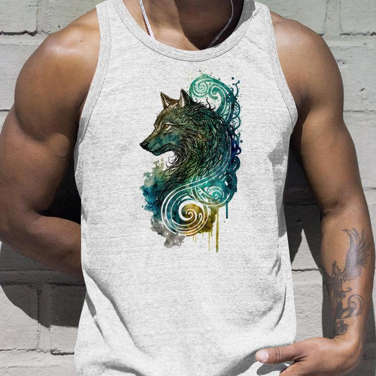 Fenrir Wolf Watercolor Viking Nordic Celtic Vikings Themed Unisex Tank Top Gifts for Him