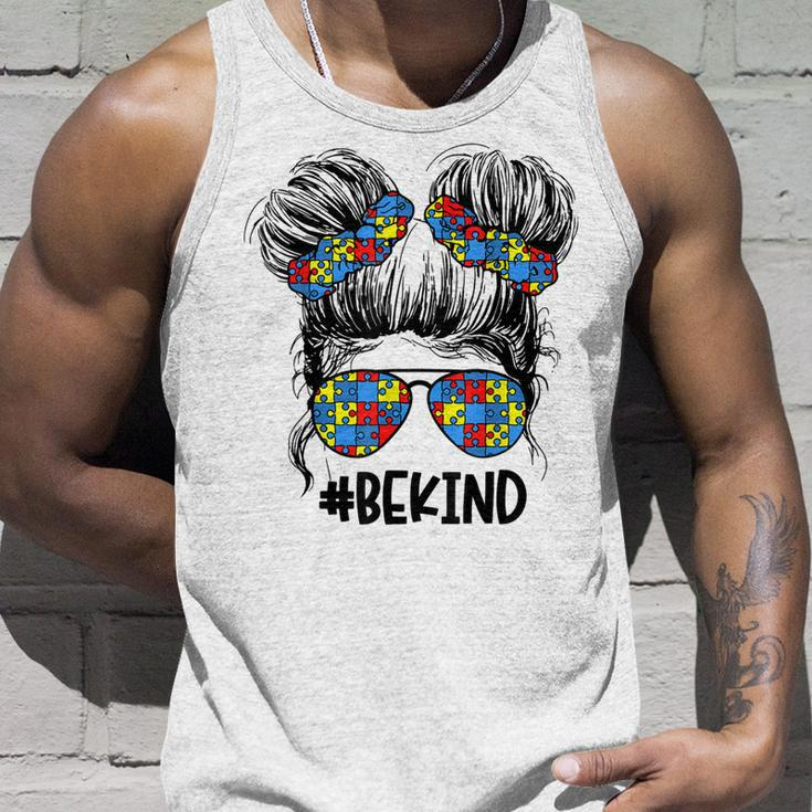 Be Kind Messy Bun Girls Kids Autism Awareness Kindness Month Tank Top Gifts for Him