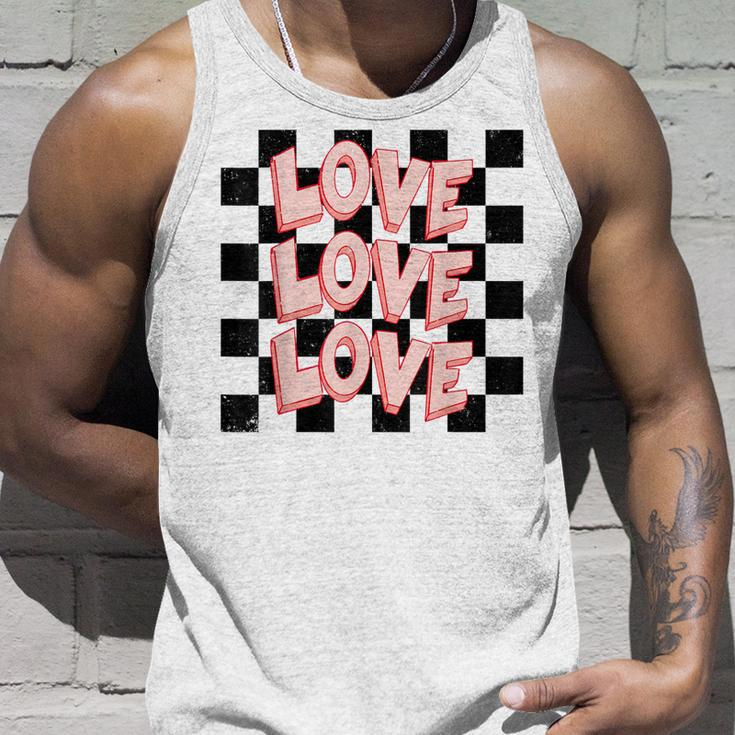Love Heart Valentine Checkered Retro Groovy Valentines Day Unisex Tank Top Gifts for Him