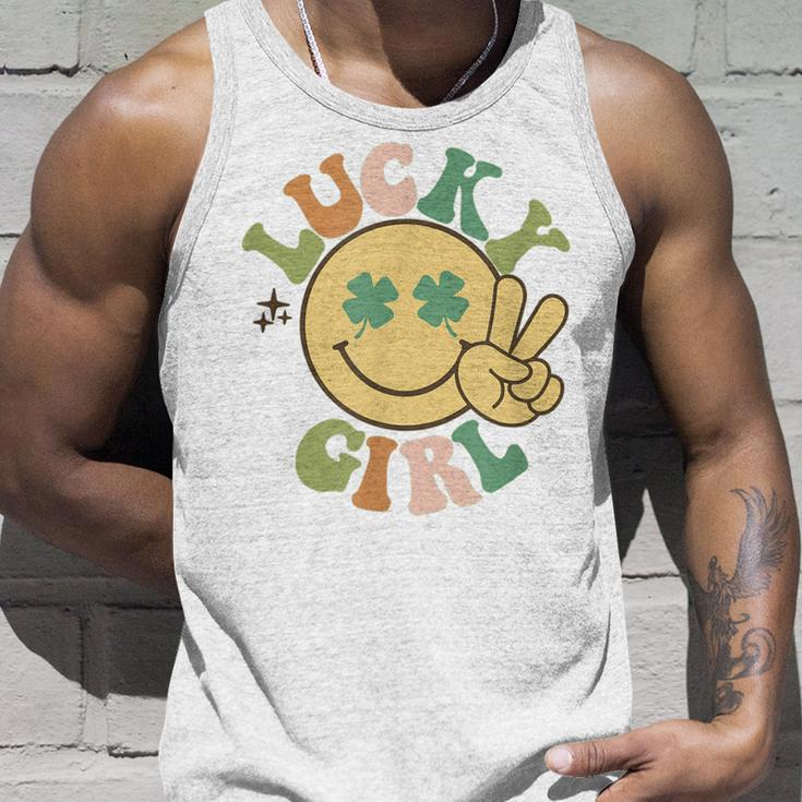 Lucky St Patricks Day Retro Smiling Face Shamrock Hippie Unisex Tank Top Gifts for Him
