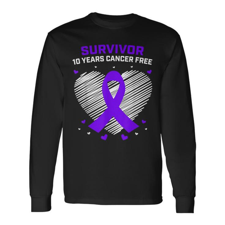10 Years Cancer Free Purple Pancreatic Cancer Survivor Long Sleeve T-Shirt