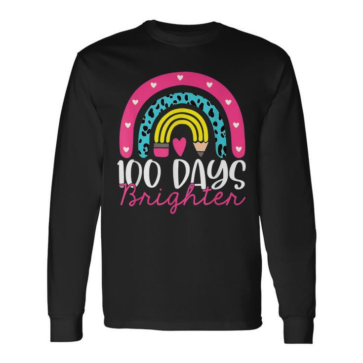 100 Days Brighter Rainbow 100Th Day  For Teacher  Men Women Long Sleeve T-shirt Graphic Print Unisex