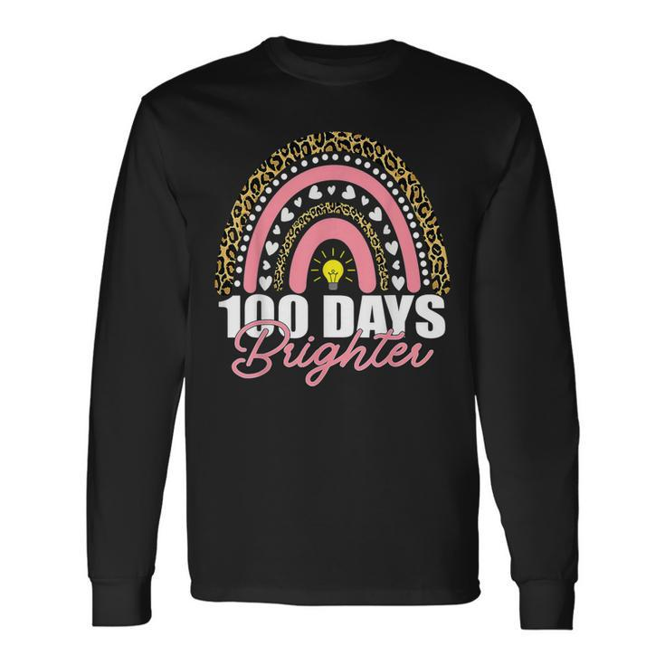100 Days Brighter Rainbow Happy 100Th Days Leopard Rainbow  Men Women Long Sleeve T-shirt Graphic Print Unisex