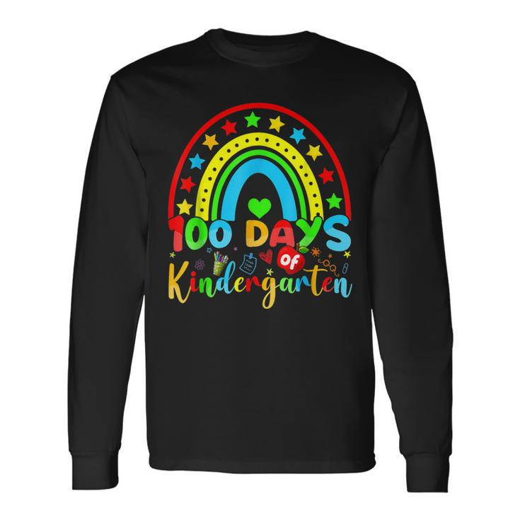 100 Days Of Kindergarten Teacher 100 Days Smarter Rainbow V2 Long Sleeve T-Shirt