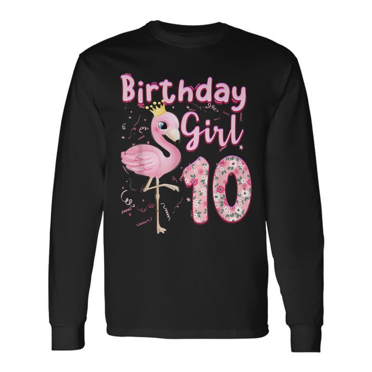 10Th Birthday Girls Flamingo 10 Years Old Tropical Flamingo Long Sleeve T-Shirt