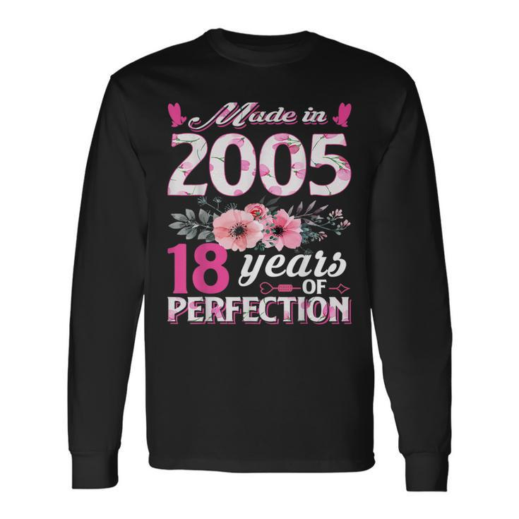 18 Years Old Made In 2005 Floral 18Th Birthday Women Long Sleeve T-Shirt