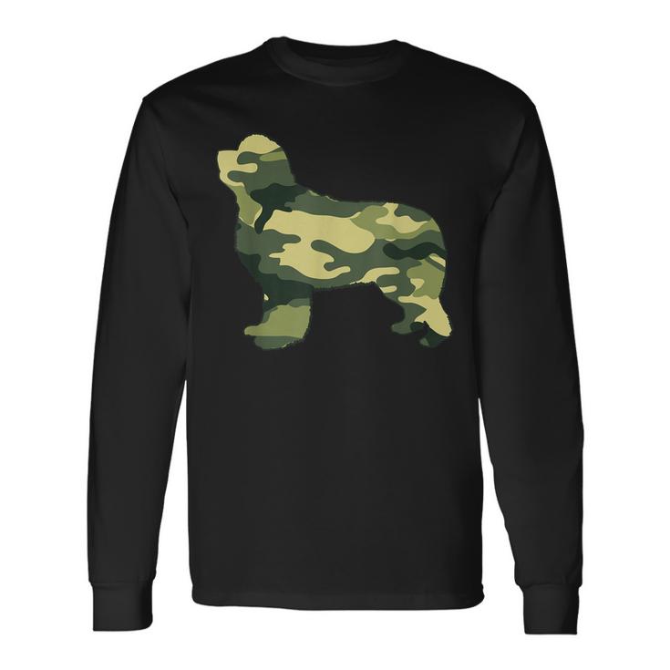 Military Newfoundland Camo Men Print Us Dog Pup Veteran Gift  Men Women Long Sleeve T-shirt Graphic Print Unisex