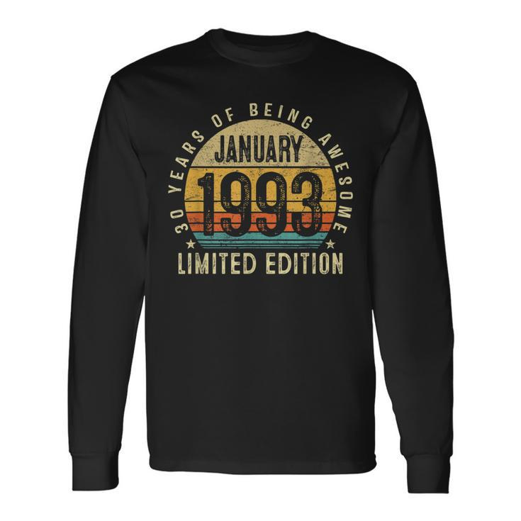 30 Years Old Vintage January 1993 30Th Birthday Long Sleeve T-Shirt