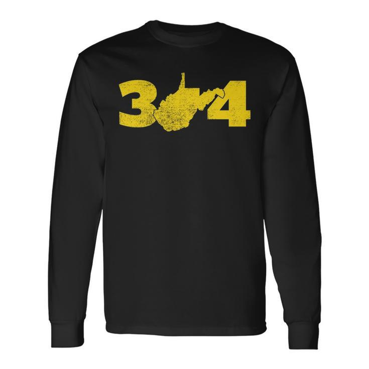 304 West Virginia Area Code Fan And Local Distressed Look Long Sleeve T-Shirt