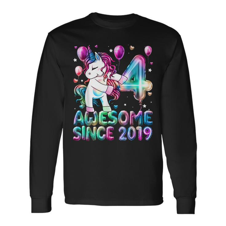 4 Years Old Unicorn Flossing 4Th Birthday Girl Unicorn Party V5 Long Sleeve T-Shirt Gifts ideas