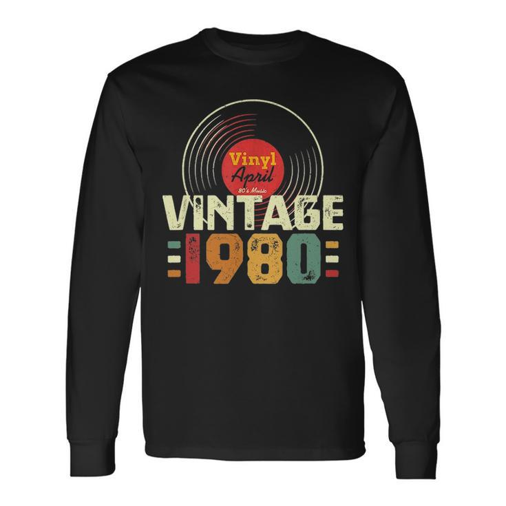 41Th Birthday Vintage 1980 April 41 Years Vinyl Record Long Sleeve T-Shirt