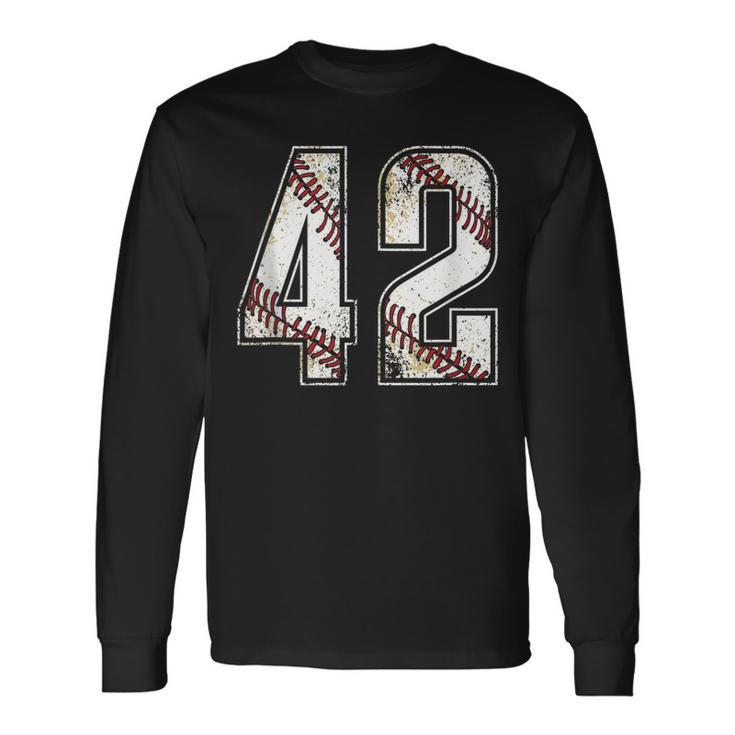 42 Baseball Jersey Number 42 Vintage Retro Birthday Long Sleeve T-Shirt