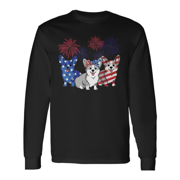 4Th Of July American Flag Corgi Patriotic Dog Long Sleeve T-Shirt