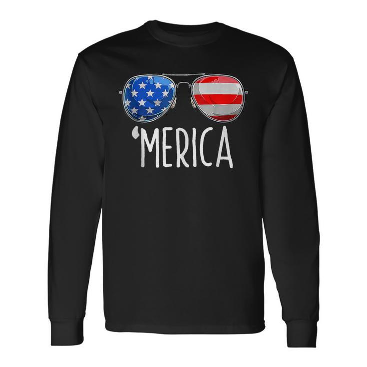4Th Of July Merica Sunglasses All America Usa Flag Long Sleeve T-Shirt T-Shirt