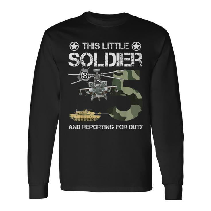 5 Year Old Soldier Camo Army Birthday Themed Military Long Sleeve T-Shirt Gifts ideas