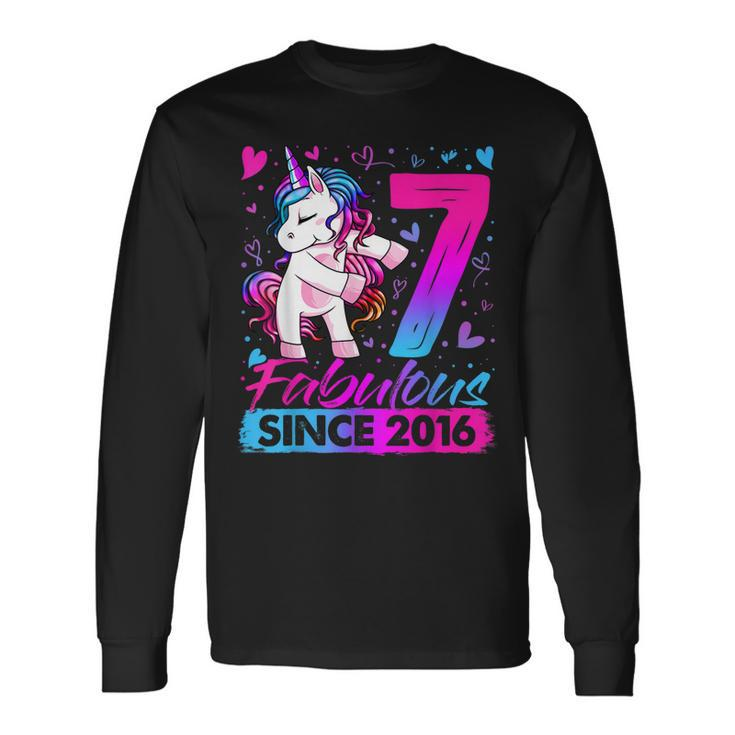 7 Years Old Flossing Unicorn 7Th Birthday Girl Party Long Sleeve T-Shirt