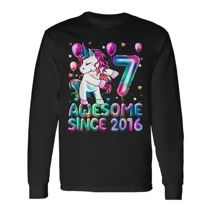 7 Years Old Unicorn Flossing 7Th Birthday Girl Unicorn Party Long Sleeve T-Shirt Gifts ideas