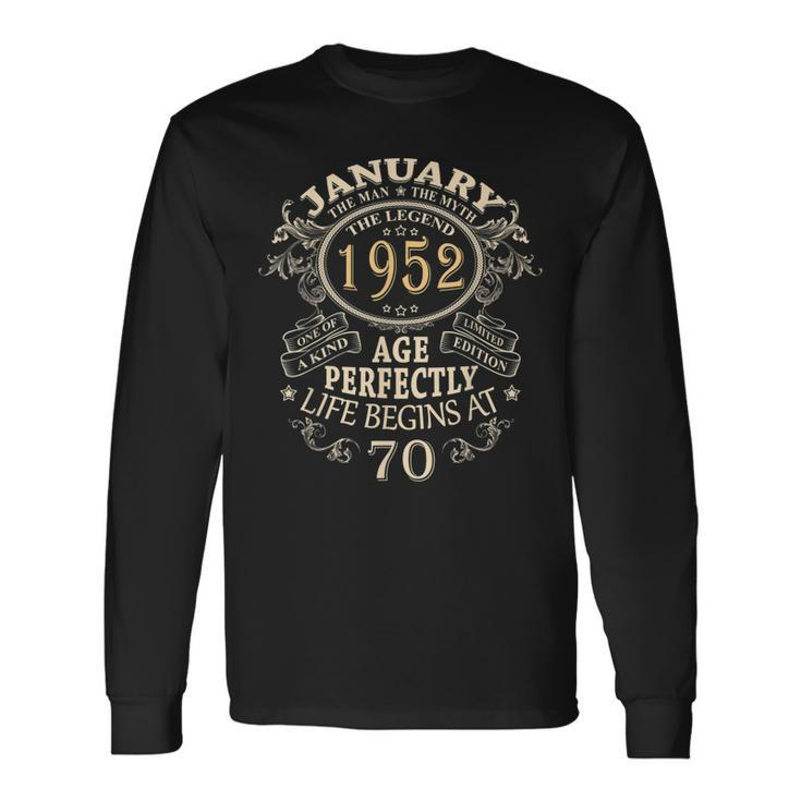 70Th Vintage Birthday For Man Myth Legend January 1952 Long Sleeve T-Shirt