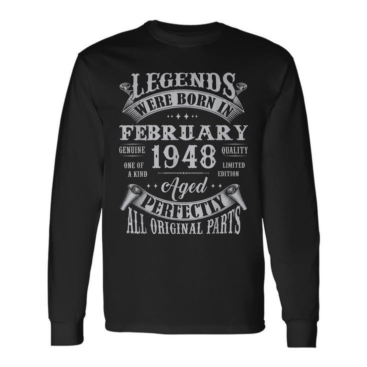 75 Years Old Legends Born In February 1948 75Th Bday V2 Long Sleeve T-Shirt