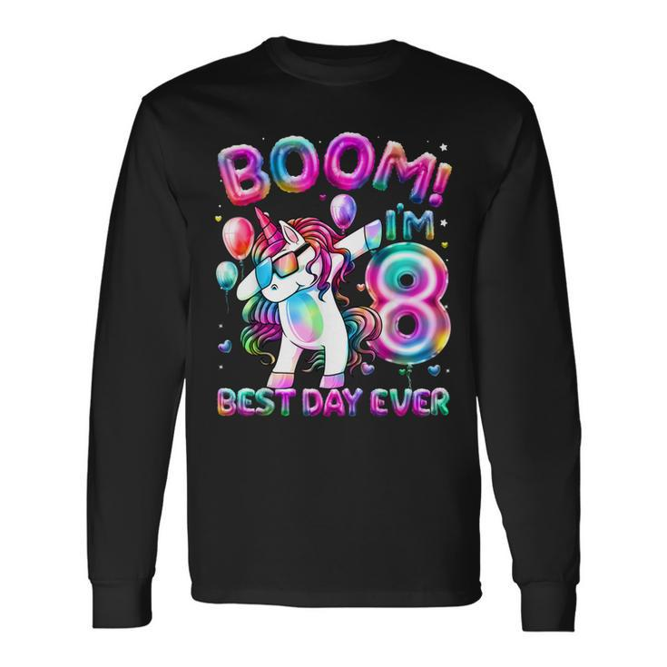 8 Years Old Dabbing Unicorn 8Th Birthday Girl Party Long Sleeve T-Shirt