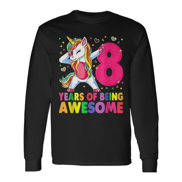 8 Years Old Unicorn Flossing 8Th Birthday Girl Unicorn Party V2 Long Sleeve T-Shirt