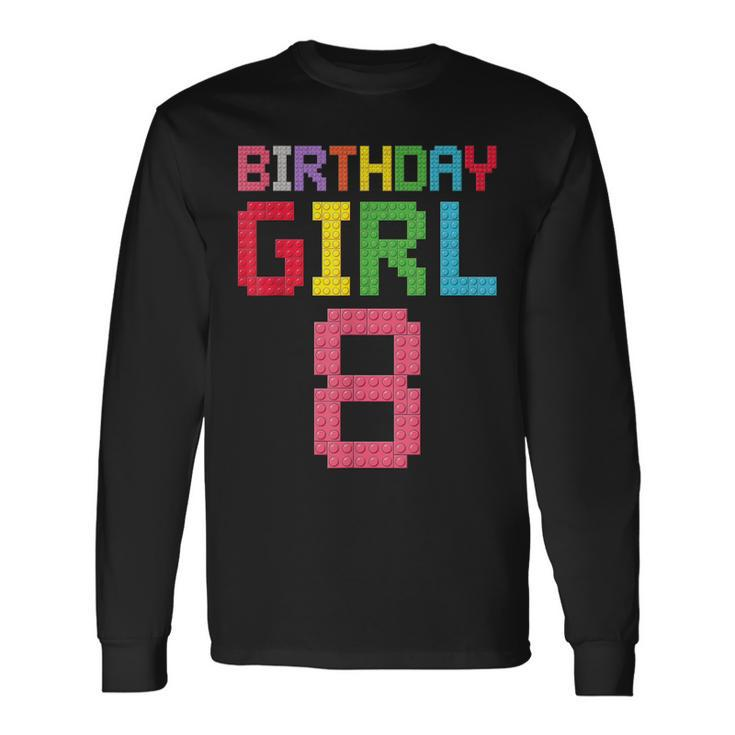 8Th Birthday Girl Master Builder 8 Years Old Block Building Long Sleeve T-Shirt