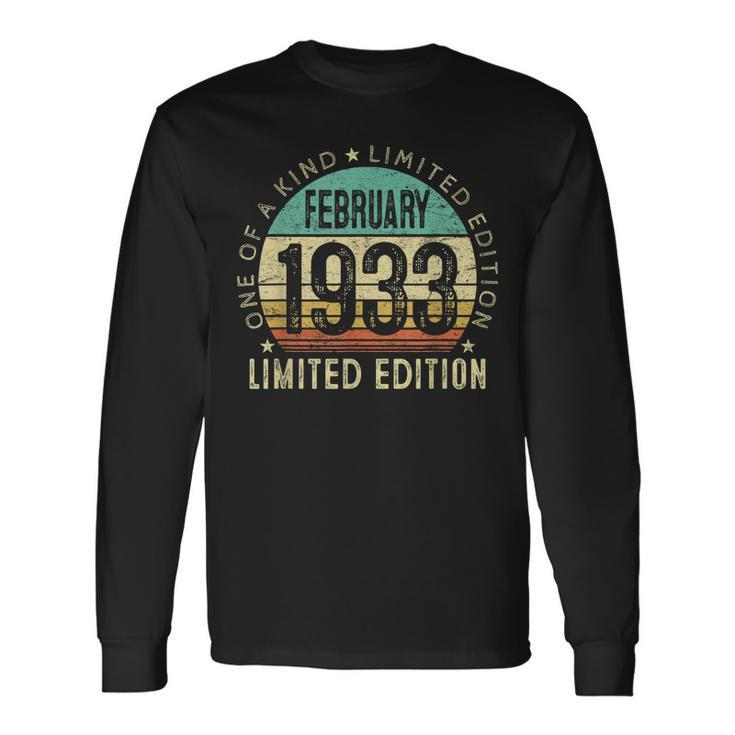 90 Year Old Vintage February 1933 90Th Birthday Long Sleeve T-Shirt