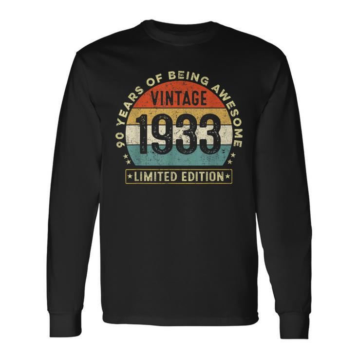 90Th Birthday Gift Vintage 1933 Limited Edition 90 Year Old  Men Women Long Sleeve T-shirt Graphic Print Unisex