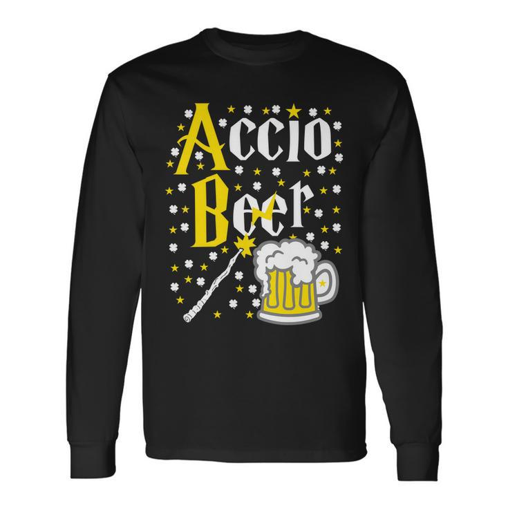 Accio Beer Wizard Wand St Patricks Day Long Sleeve T-Shirt