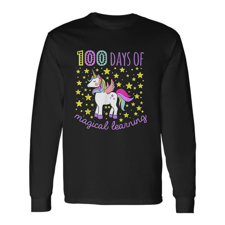 Adorable 100 Days Of Magical Learning School Unicorn Men Women Long Sleeve T-Shirt T-shirt Graphic Print - Thegiftio