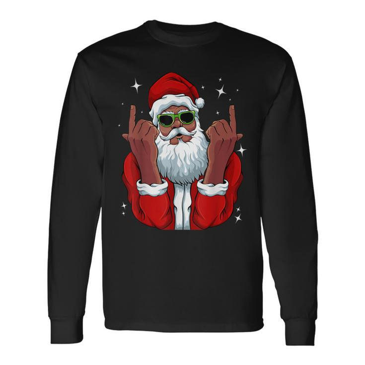 African American Santa Christmas Pajama Cool Black X-Mas  Men Women Long Sleeve T-shirt Graphic Print Unisex
