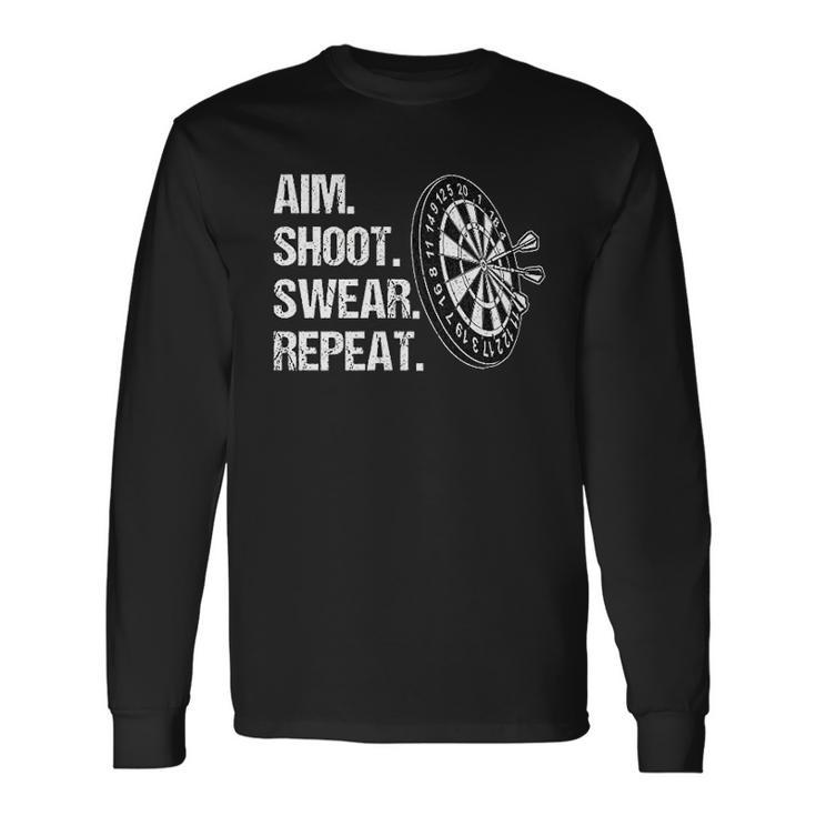 Aim Shoot Swear Repeat Darts Player Men Women Long Sleeve T-Shirt T-shirt Graphic Print