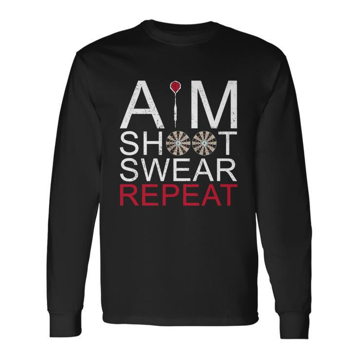 Aim Shoot Swear Repeat Darts Retro Vintage Men Women Long Sleeve T-Shirt T-shirt Graphic Print Gifts ideas