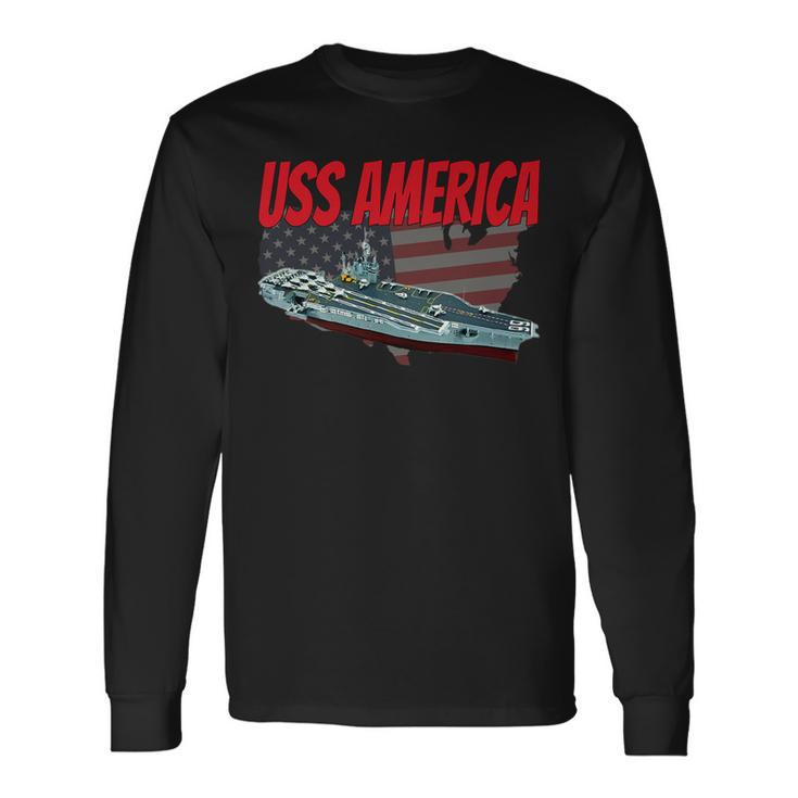 Aircraft Carrier Uss America Cv-66 For Grandpa Dad Son Long Sleeve T-Shirt