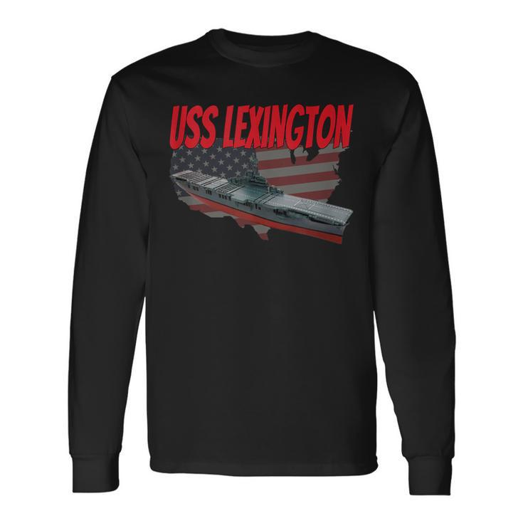 Aircraft Carrier Uss Lexington Cv-16 Veteran Grandpa Dad Son Long Sleeve T-Shirt