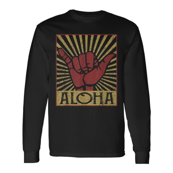 Aloha Hawaiian Hawaii Vintage Distressed Shaka Sign Long Sleeve T-Shirt