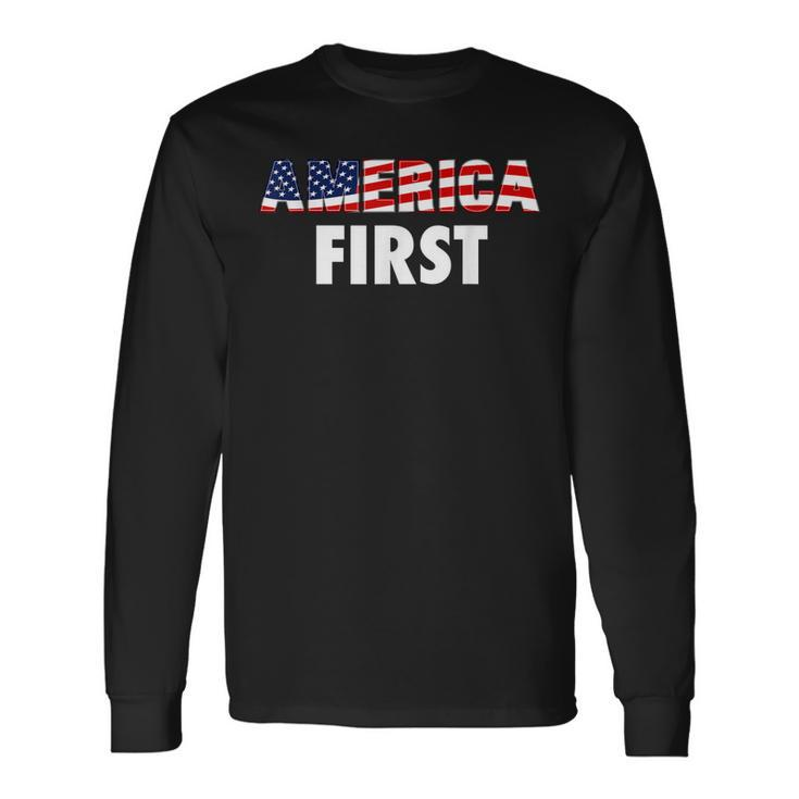 America First Usa Flag Clothing Companies Businesses  Men Women Long Sleeve T-shirt Graphic Print Unisex