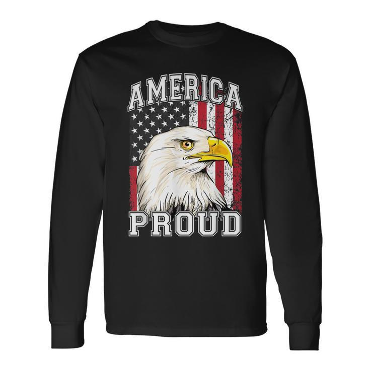 America Proud American Eagle Us Flag 4Th Of July Long Sleeve T-Shirt
