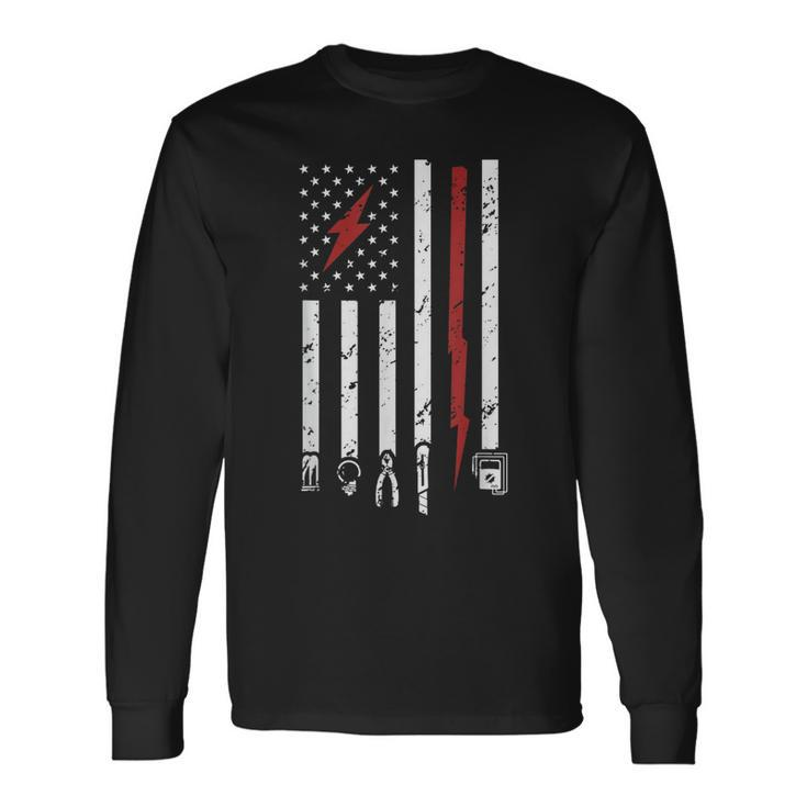 American Electritian Usa Flag Patriot Handyman Dad Birthday Long Sleeve T-Shirt Gifts ideas