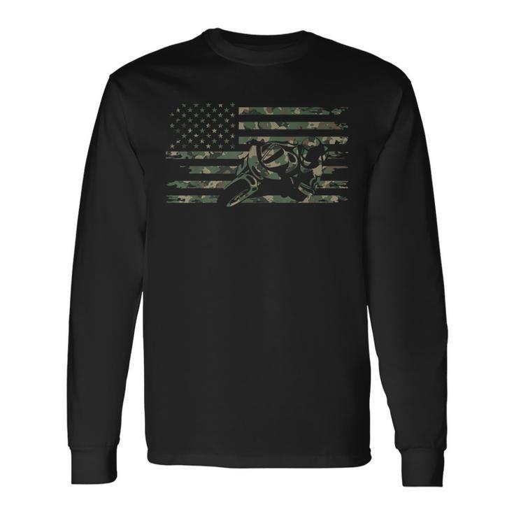 American Flag Camouflage Motorcycle Apparel Motorcycle Long Sleeve T-Shirt