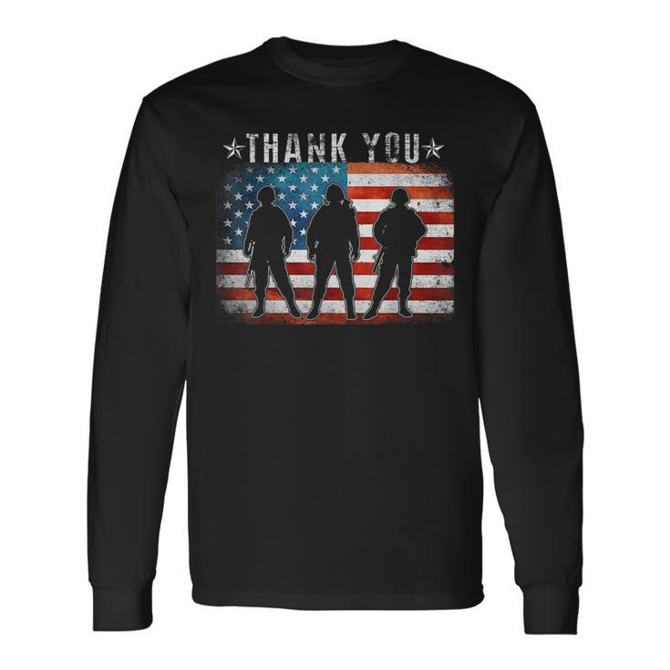 American Flag Thank You Veterans Proud Veteran Patrioitc Long Sleeve T-Shirt