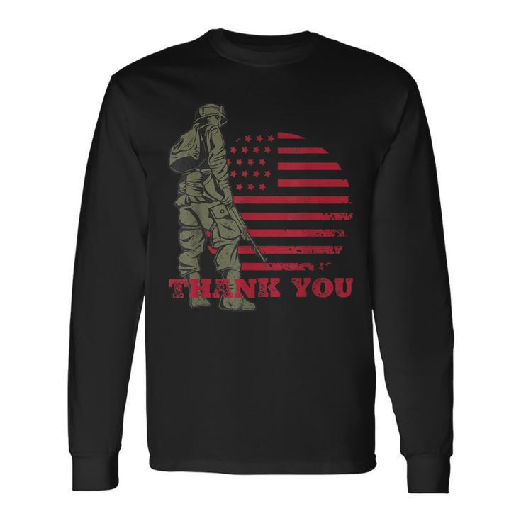 American Flag Thank You Veterans Proud Veteran V4 Long Sleeve T-Shirt