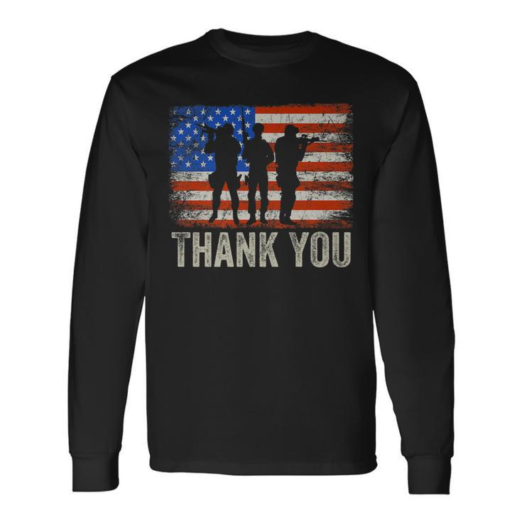 American Flag Thank You Veterans Proud Veteran V7 Long Sleeve T-Shirt
