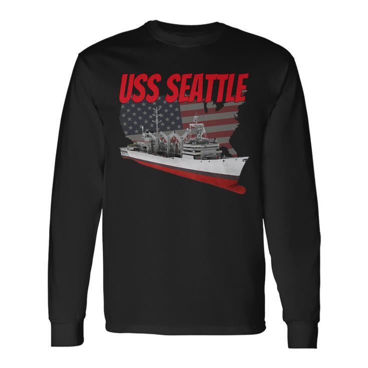 American Military Ship Uss Seattle Aoe-3 Veteran Father Son Long Sleeve T-Shirt