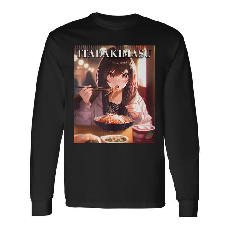 Anime Girl Eating Mukbang Itadakimasu Men's Back Print T-shirt