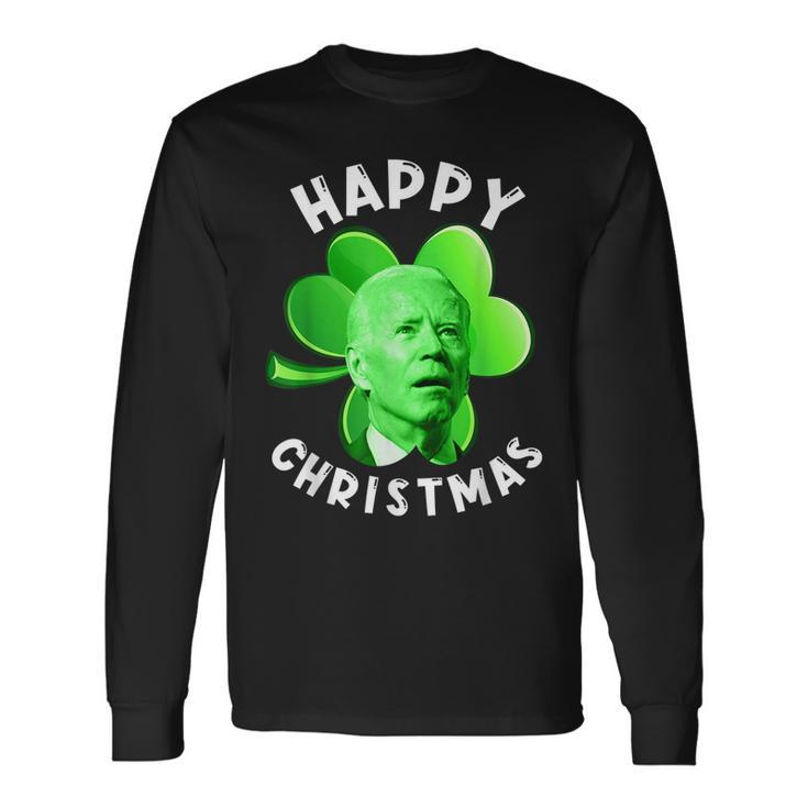 Anti Biden Happy Christmas Patricks Day Biden Samrock Long Sleeve T-Shirt