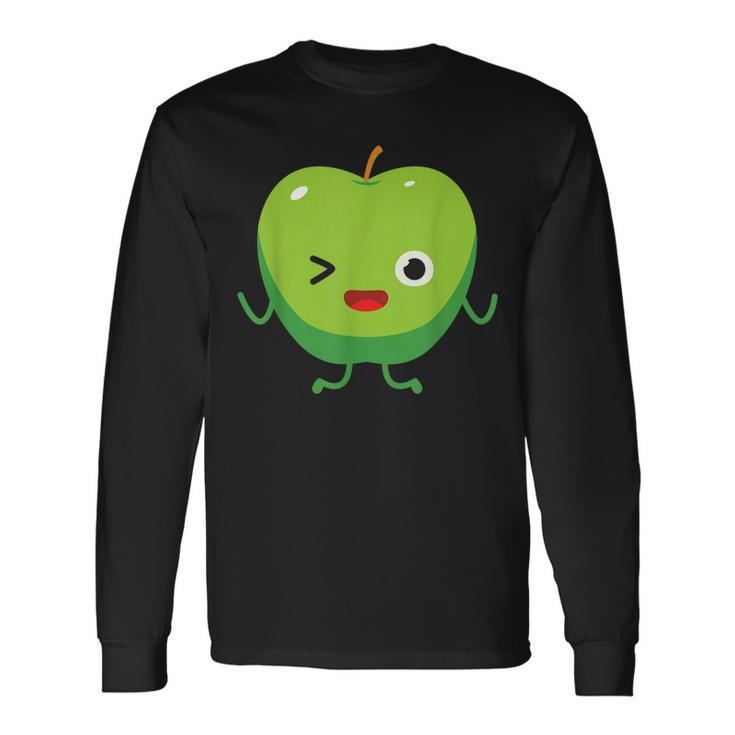 Apfel-Charakter Langarmshirts für Kinder, Lustiges Design in Schwarz Geschenkideen